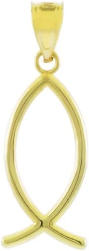 14k Yellow Gold Ichthus Christian Vertical Fish Pendant
