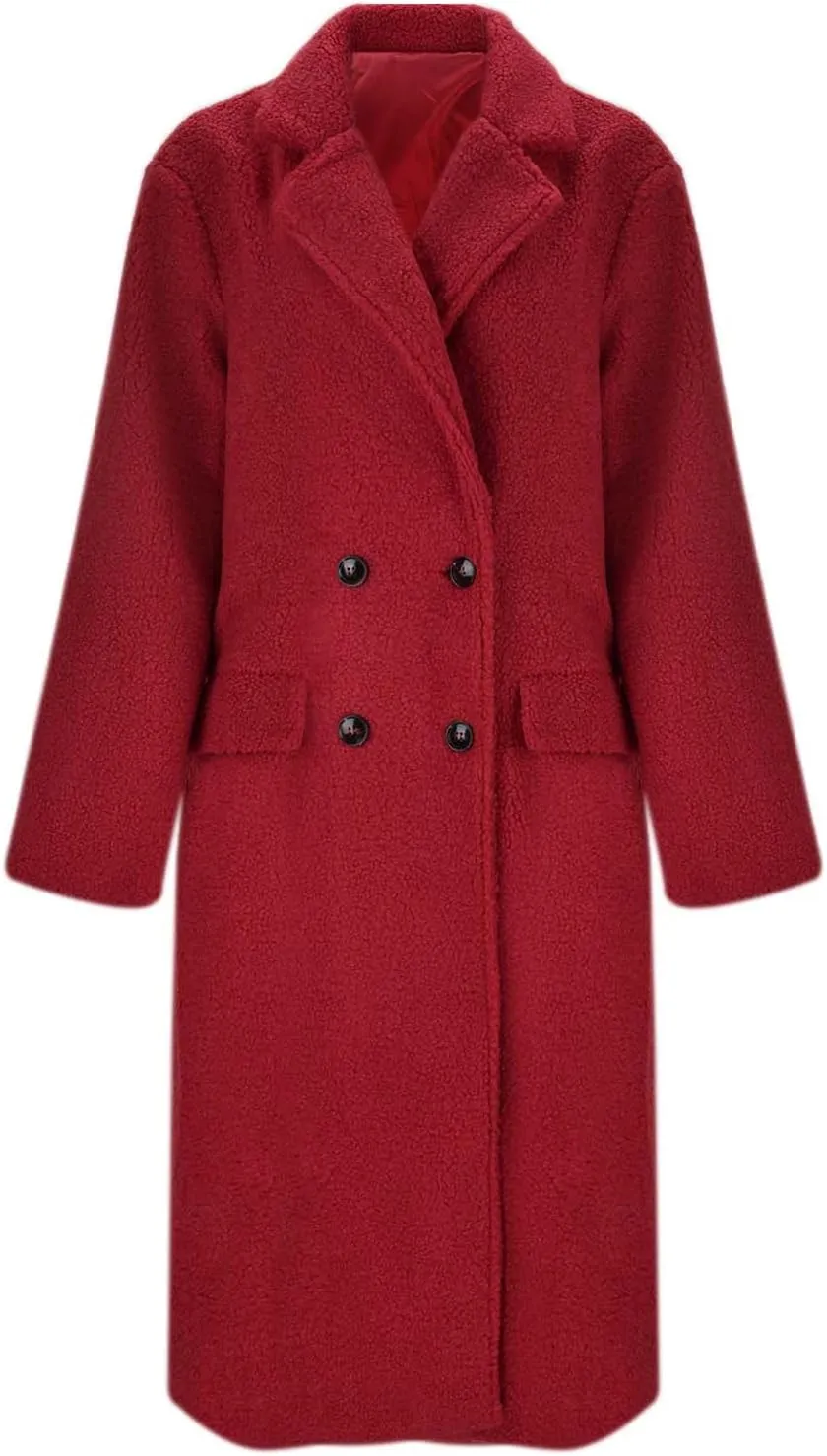 2023 Women Winter Coats Fleece Long Windbreaker Warm Fuzzy Overcoats Trendy Lapel Jackets Plus Size Casual Outwear