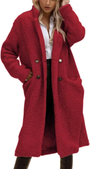 2023 Women Winter Coats Fleece Long Windbreaker Warm Fuzzy Overcoats Trendy Lapel Jackets Plus Size Casual Outwear