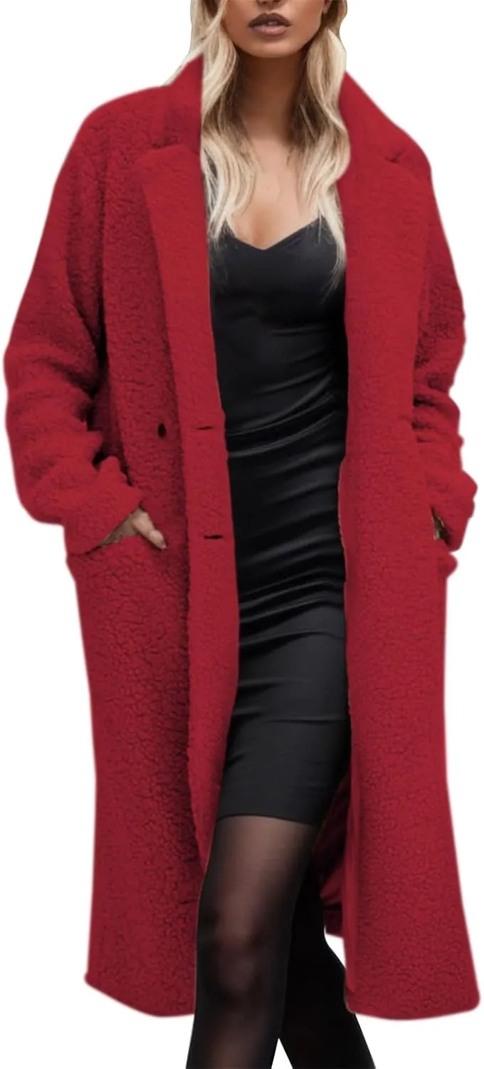 2023 Women Winter Coats Fleece Long Windbreaker Warm Fuzzy Overcoats Trendy Lapel Jackets Plus Size Casual Outwear