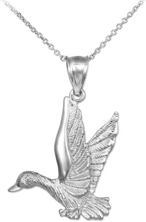 925 Sterling Silver Flying Duck Charm Pendant Necklace