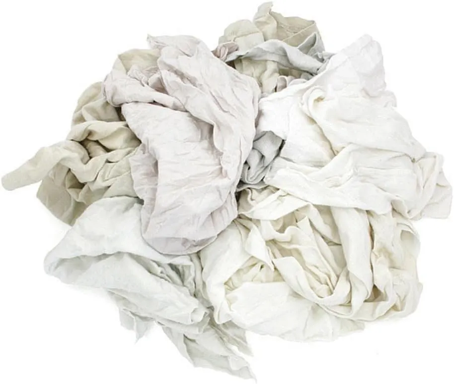 A99320 Recycled & Reclaimed Cleaning T-Shirt Cloth Rags, Lint Free, White, 1 lb Bag