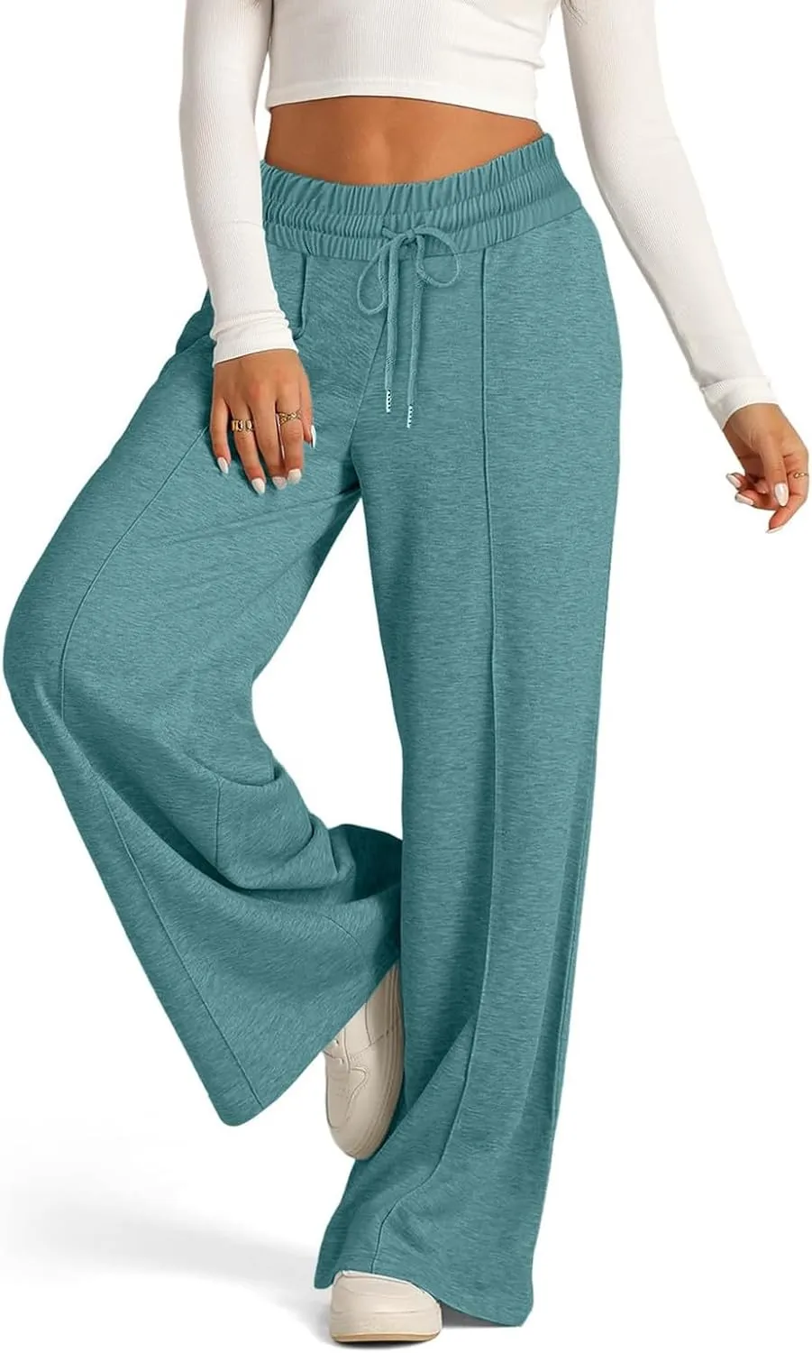 ADHOWBEW Sweat Pants for Womens 2025 Wide Leg High Rise Casual Trendy Elastic Waist Comfy Athletic Joggers
