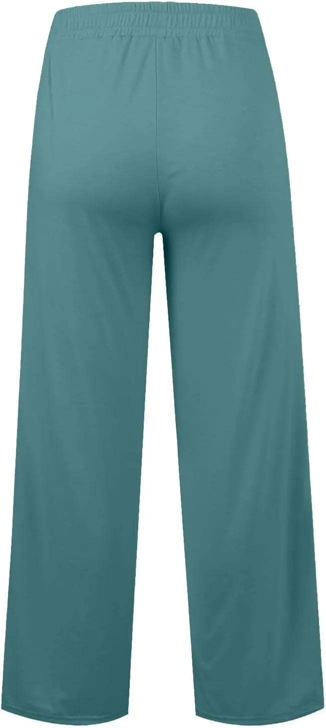 ADHOWBEW Sweat Pants for Womens 2025 Wide Leg High Rise Casual Trendy Elastic Waist Comfy Athletic Joggers