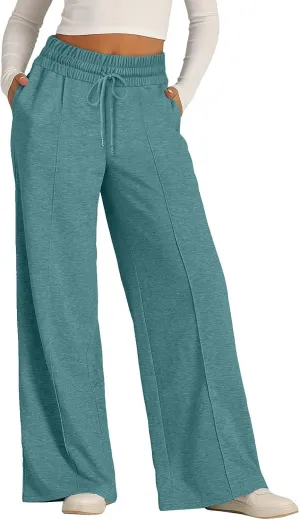 ADHOWBEW Sweat Pants for Womens 2025 Wide Leg High Rise Casual Trendy Elastic Waist Comfy Athletic Joggers