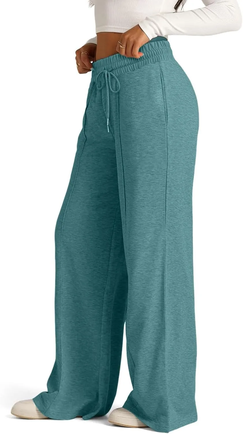 ADHOWBEW Sweat Pants for Womens 2025 Wide Leg High Rise Casual Trendy Elastic Waist Comfy Athletic Joggers