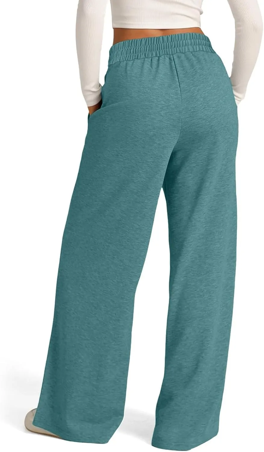 ADHOWBEW Sweat Pants for Womens 2025 Wide Leg High Rise Casual Trendy Elastic Waist Comfy Athletic Joggers