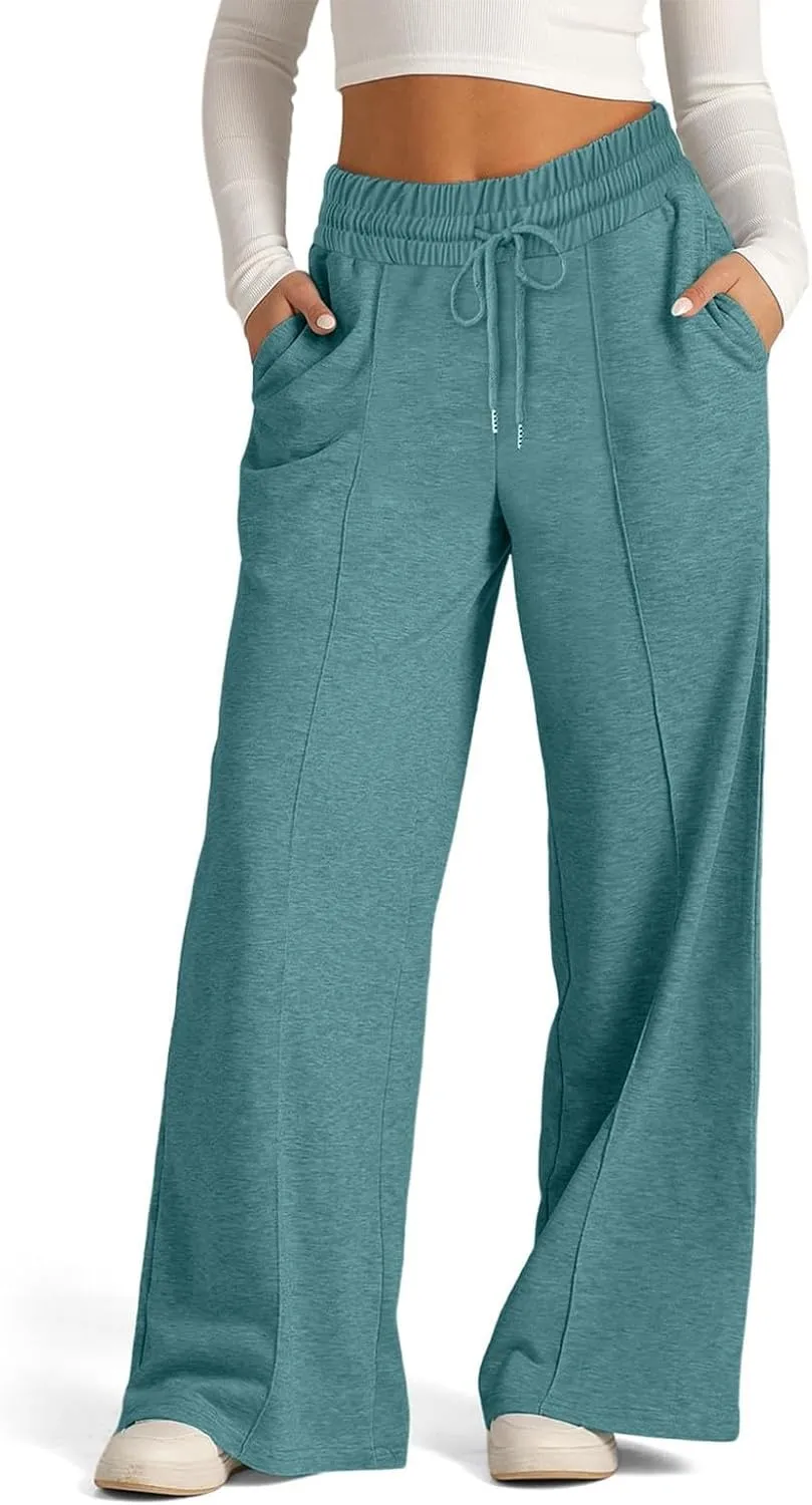 ADHOWBEW Sweat Pants for Womens 2025 Wide Leg High Rise Casual Trendy Elastic Waist Comfy Athletic Joggers