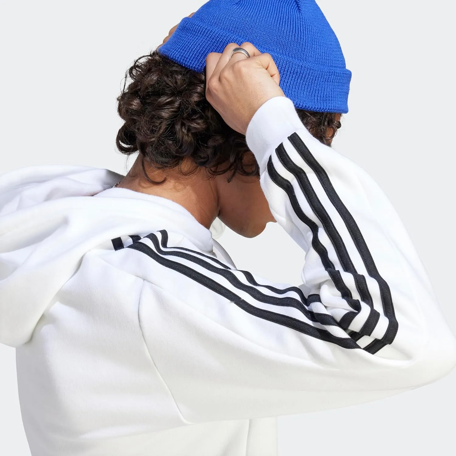 adidas Mens Essentials Fleece Striped Hoodie Training Casual Outerwear Casual - Grey