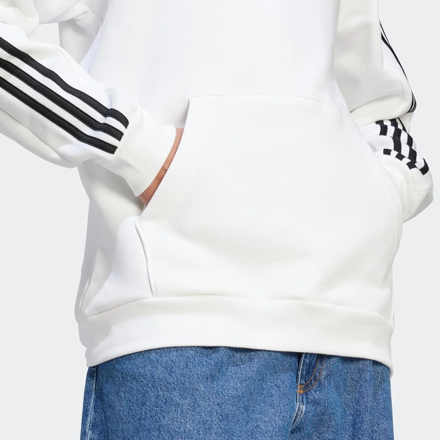 adidas Mens Essentials Fleece Striped Hoodie Training Casual Outerwear Casual - Grey