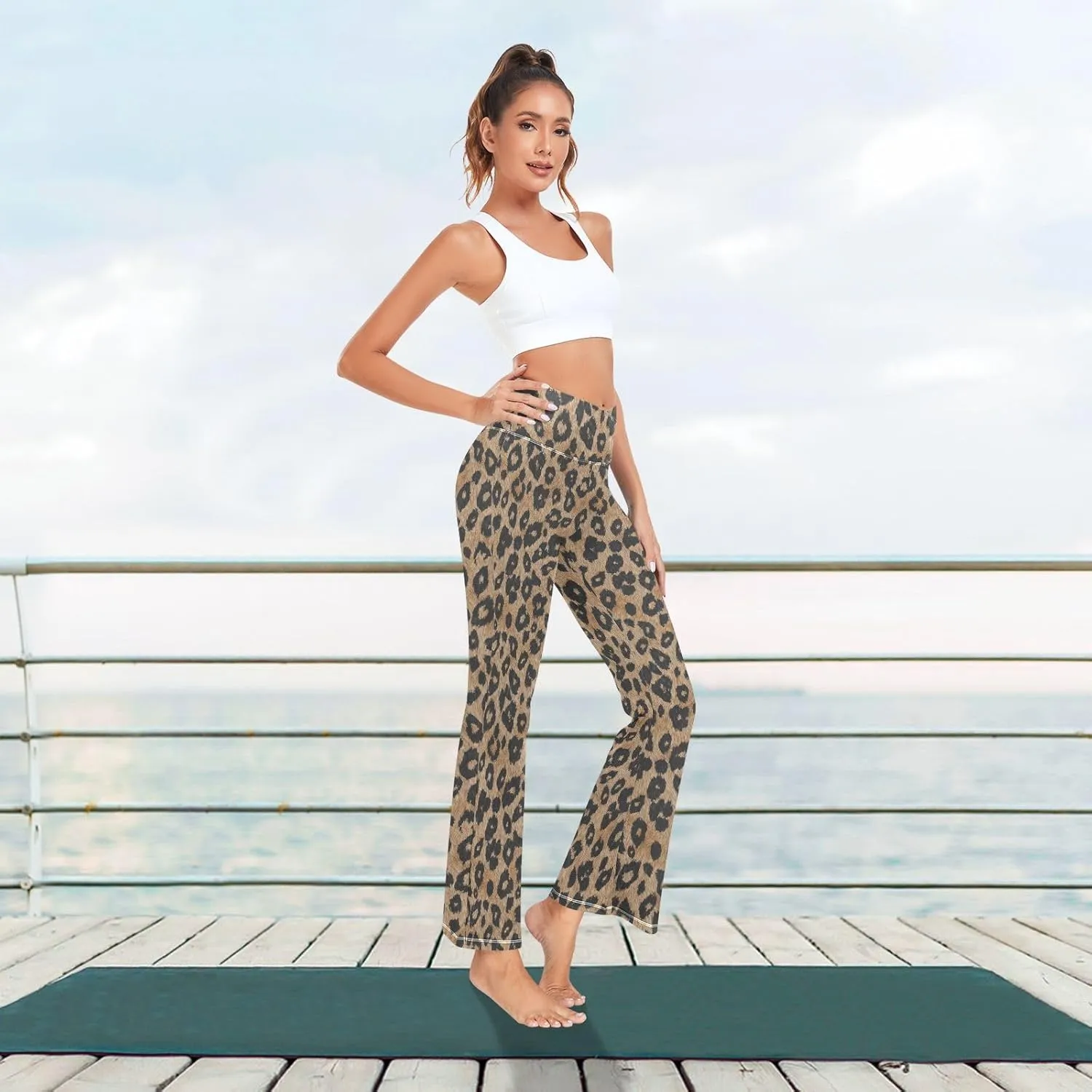 ALAZA Women's Leopard Pattern Flare Yoga Pants