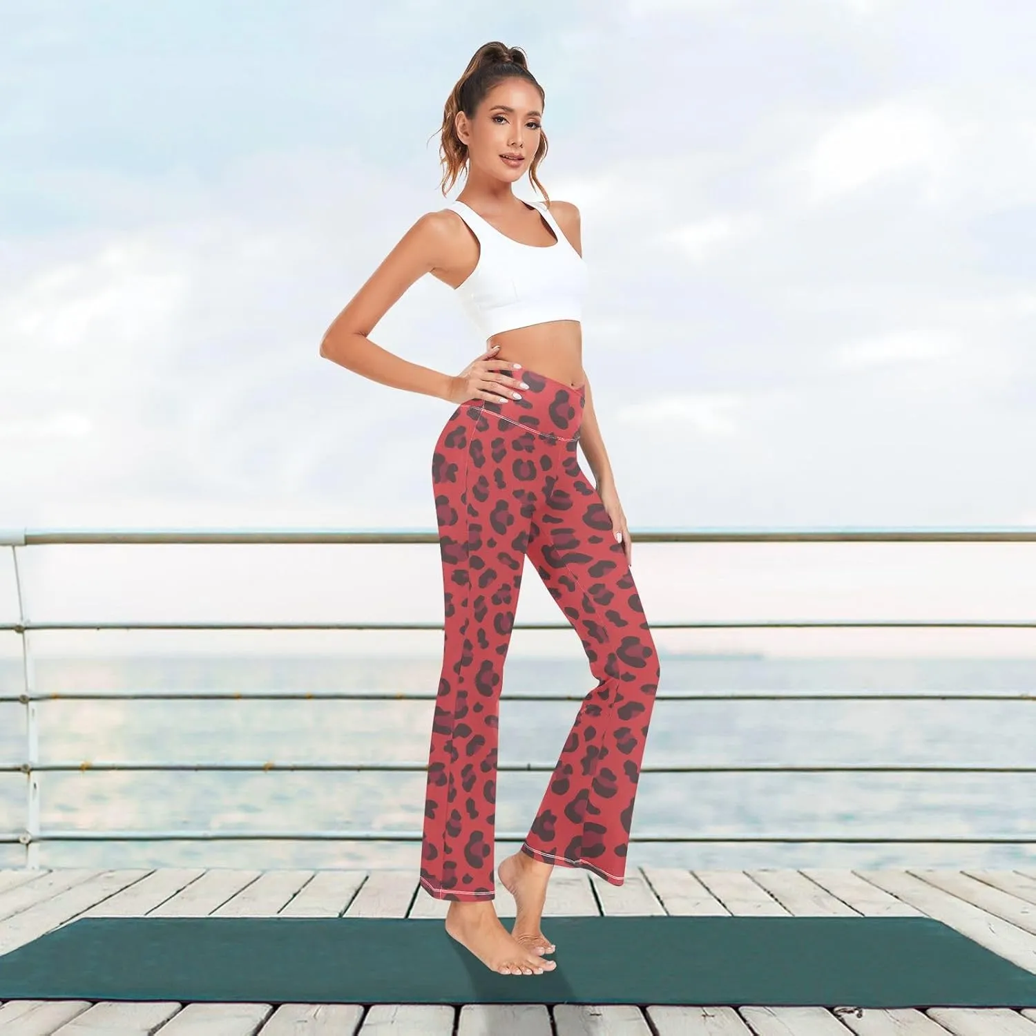 ALAZA Women's Leopard Pattern Flare Yoga Pants
