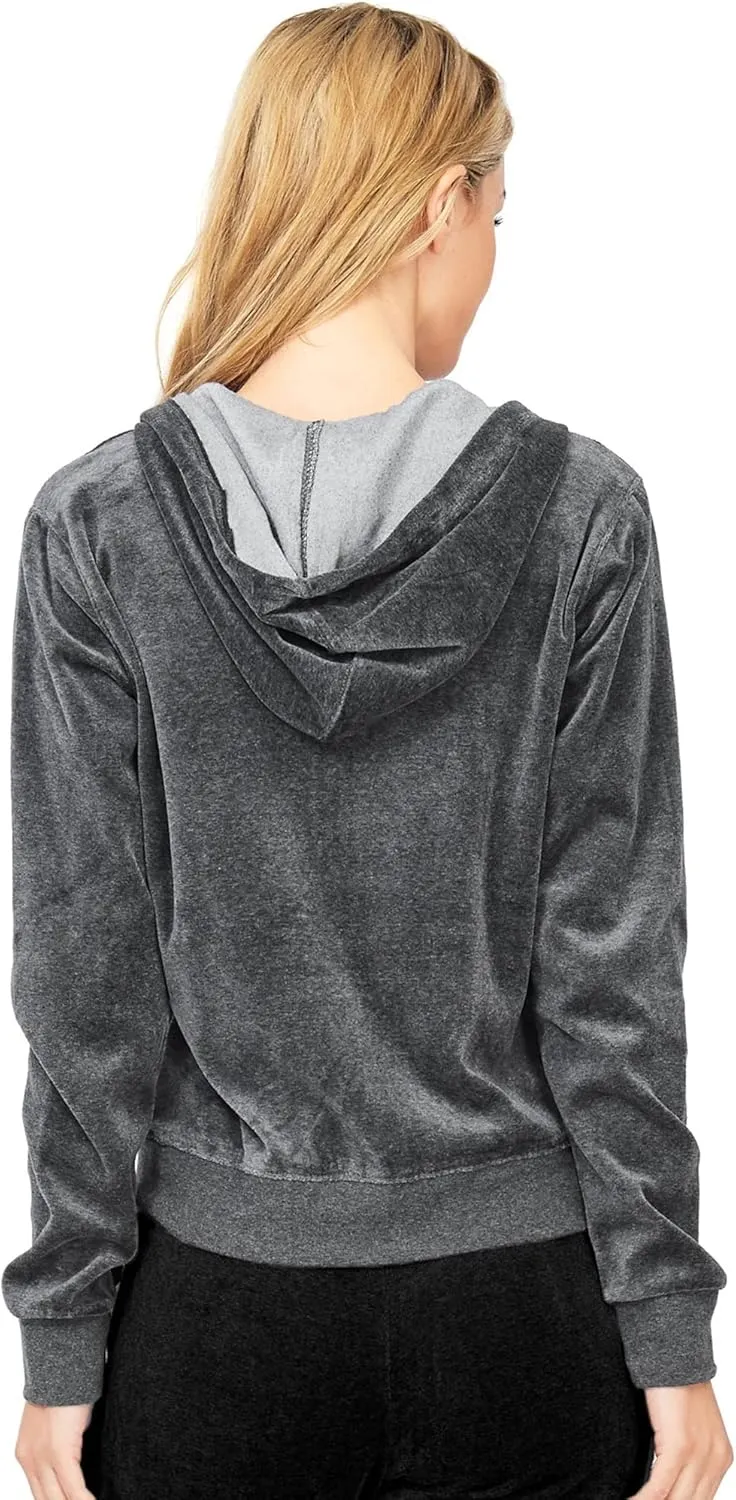 Ambiance Women's Juniors Velour Slim Fit Zip Up Hoodie