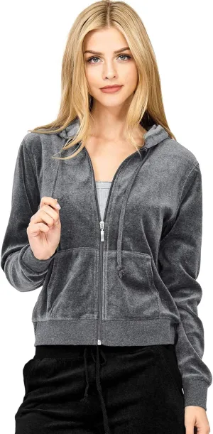 Ambiance Women's Juniors Velour Slim Fit Zip Up Hoodie