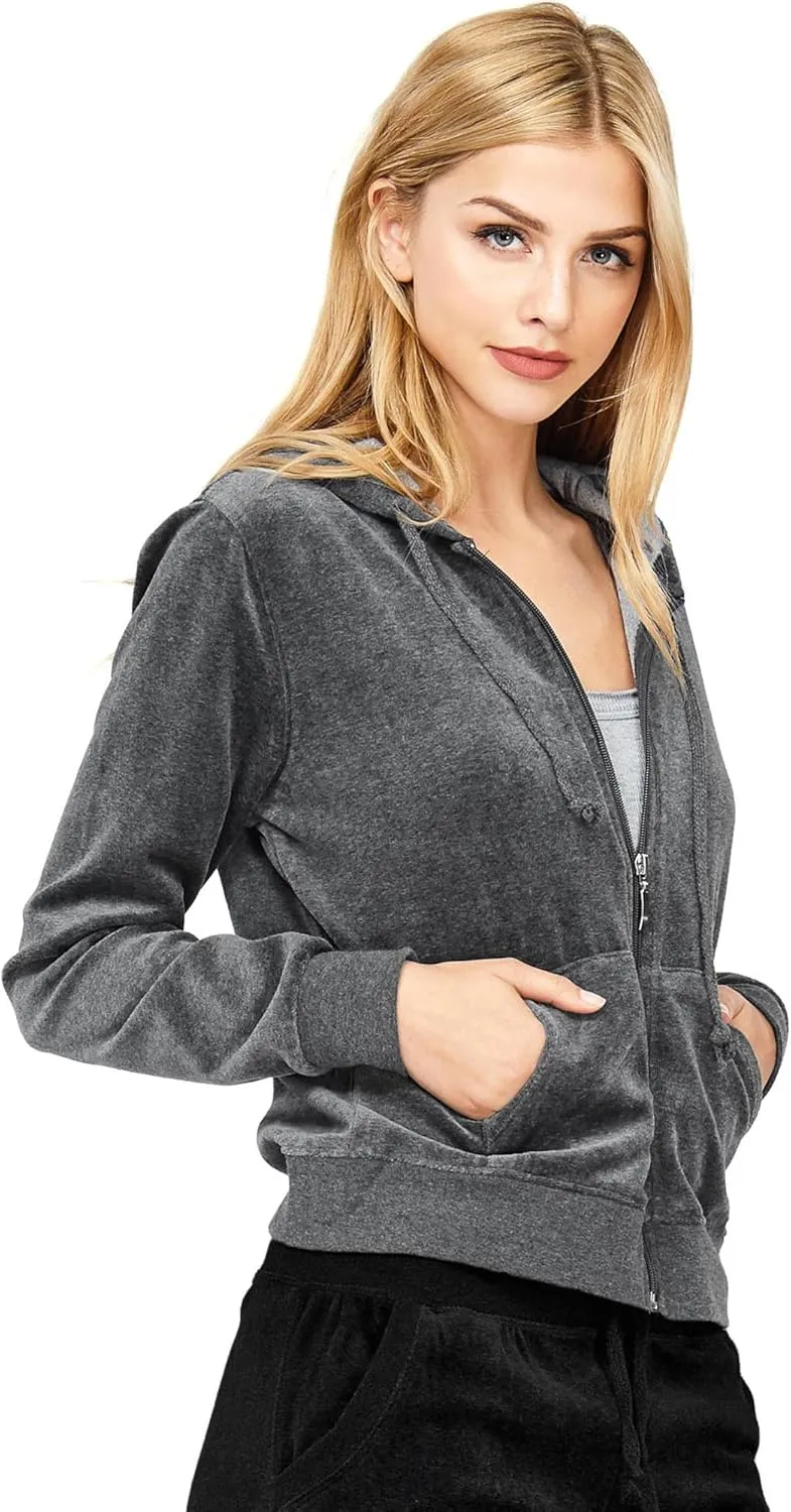 Ambiance Women's Juniors Velour Slim Fit Zip Up Hoodie