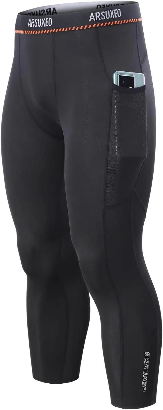 ARSUXEO Men's 3/4 Running Compression Tights Capri Pants K75
