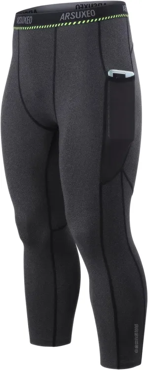 ARSUXEO Men's 3/4 Running Compression Tights Capri Pants K75