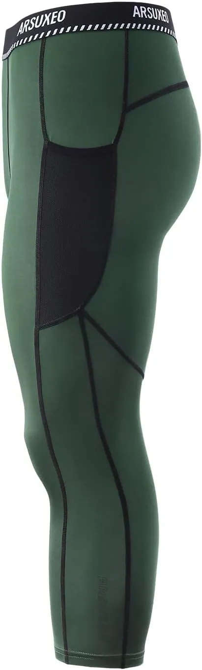 ARSUXEO Men's 3/4 Running Compression Tights Capri Pants K75