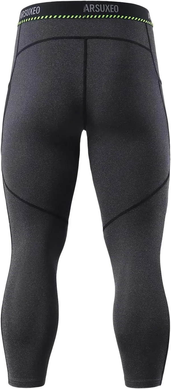 ARSUXEO Men's 3/4 Running Compression Tights Capri Pants K75