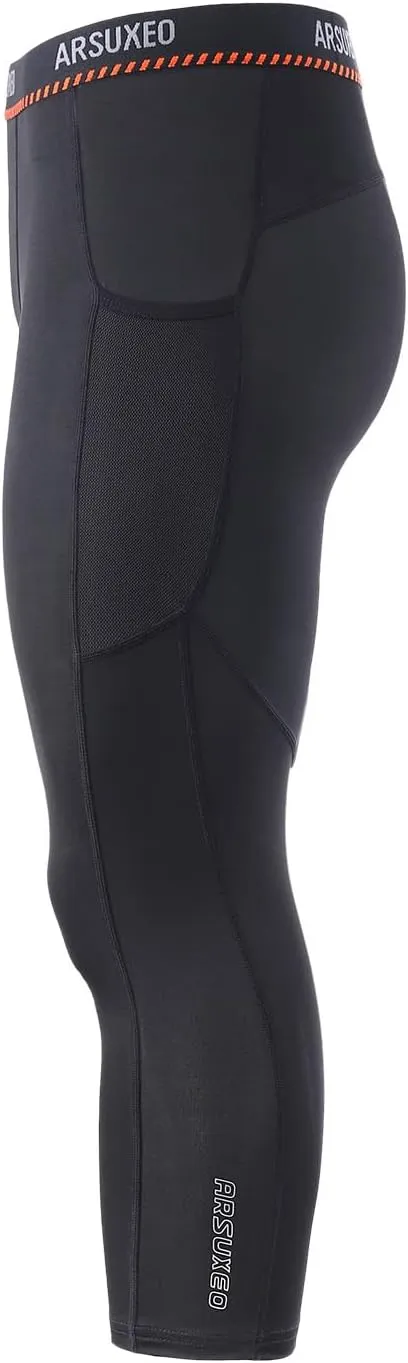 ARSUXEO Men's 3/4 Running Compression Tights Capri Pants K75
