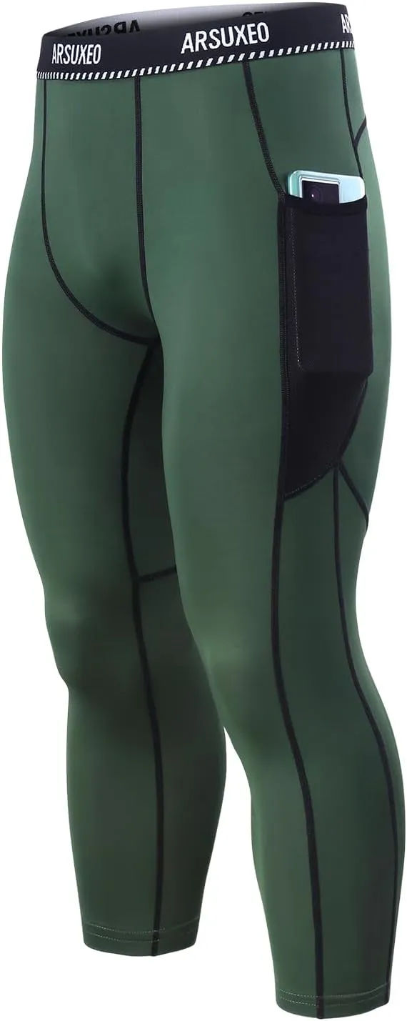 ARSUXEO Men's 3/4 Running Compression Tights Capri Pants K75