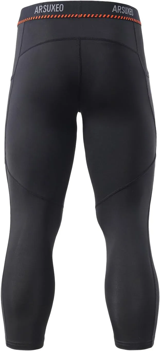 ARSUXEO Men's 3/4 Running Compression Tights Capri Pants K75