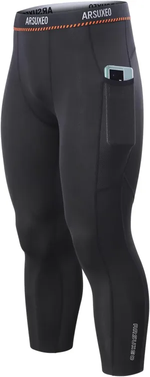 ARSUXEO Men's 3/4 Running Compression Tights Capri Pants K75