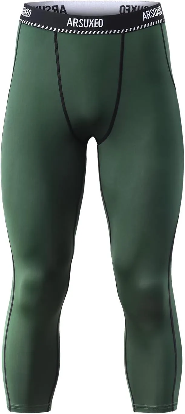 ARSUXEO Men's 3/4 Running Compression Tights Capri Pants K75