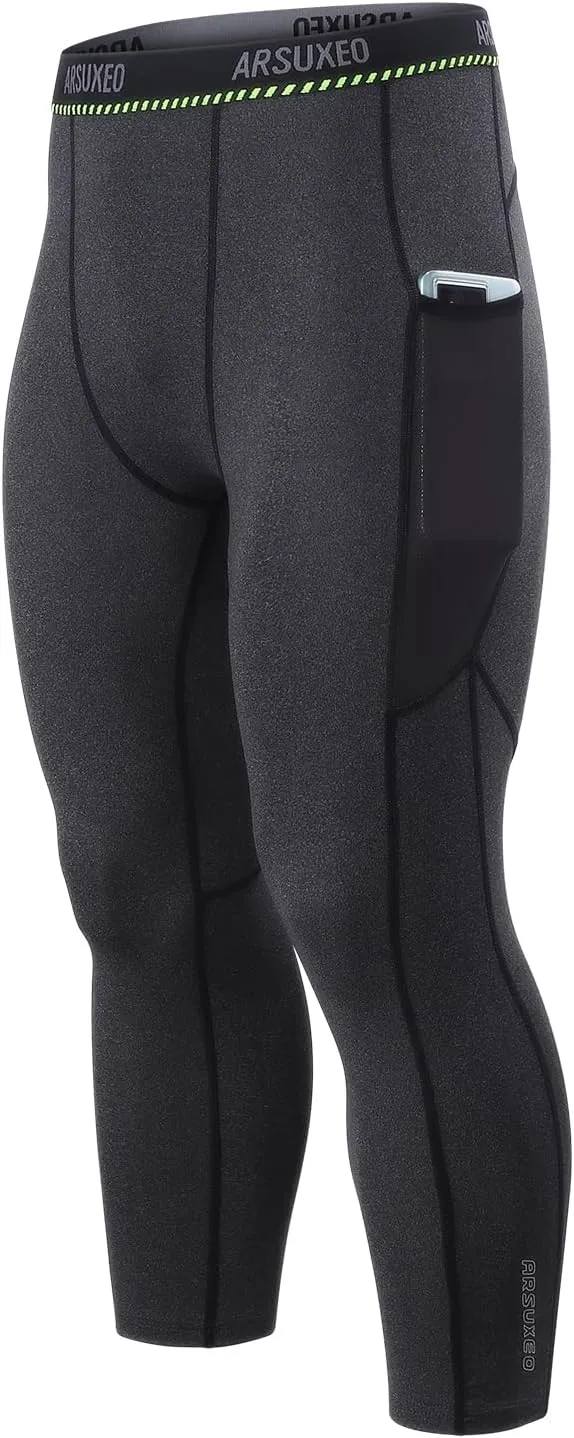 ARSUXEO Men's 3/4 Running Compression Tights Capri Pants K75