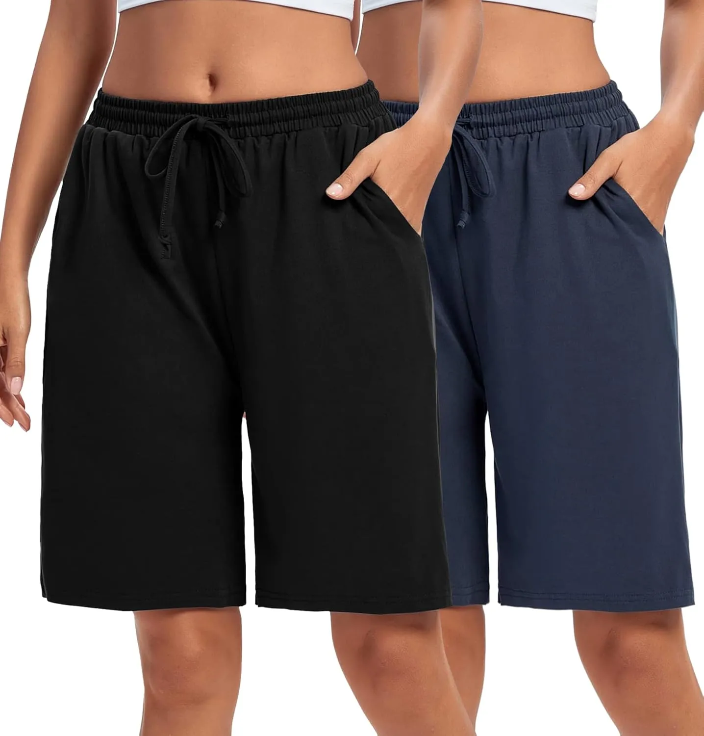 ASIMOON Womens Bermuda Shorts Lounge Athletic Shorts Loose Running Shorts Casual Long Yoga Shorts with Pockets