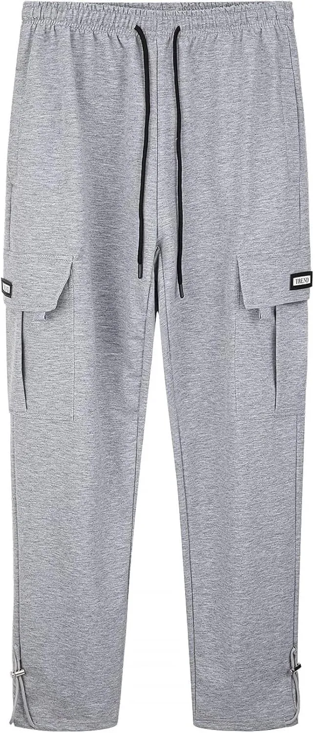 Baggy Sweatpants Men Casual Comfy Open Bottom Cargo Pants Outdoor Adjustable Bottom Joggers Multi Pockets Streetwear