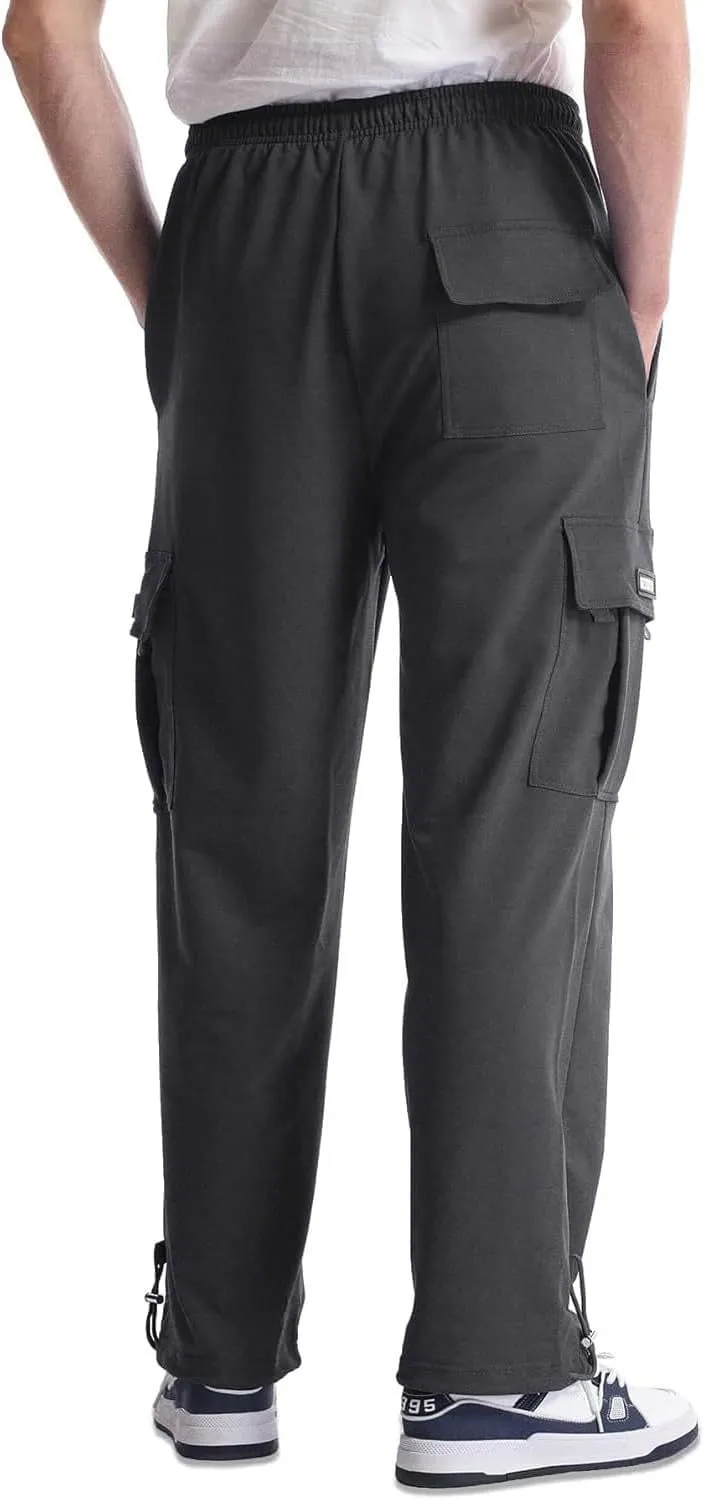 Baggy Sweatpants Men Casual Comfy Open Bottom Cargo Pants Outdoor Adjustable Bottom Joggers Multi Pockets Streetwear