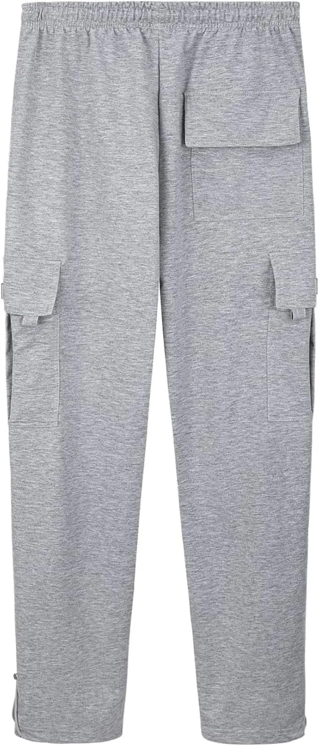 Baggy Sweatpants Men Casual Comfy Open Bottom Cargo Pants Outdoor Adjustable Bottom Joggers Multi Pockets Streetwear