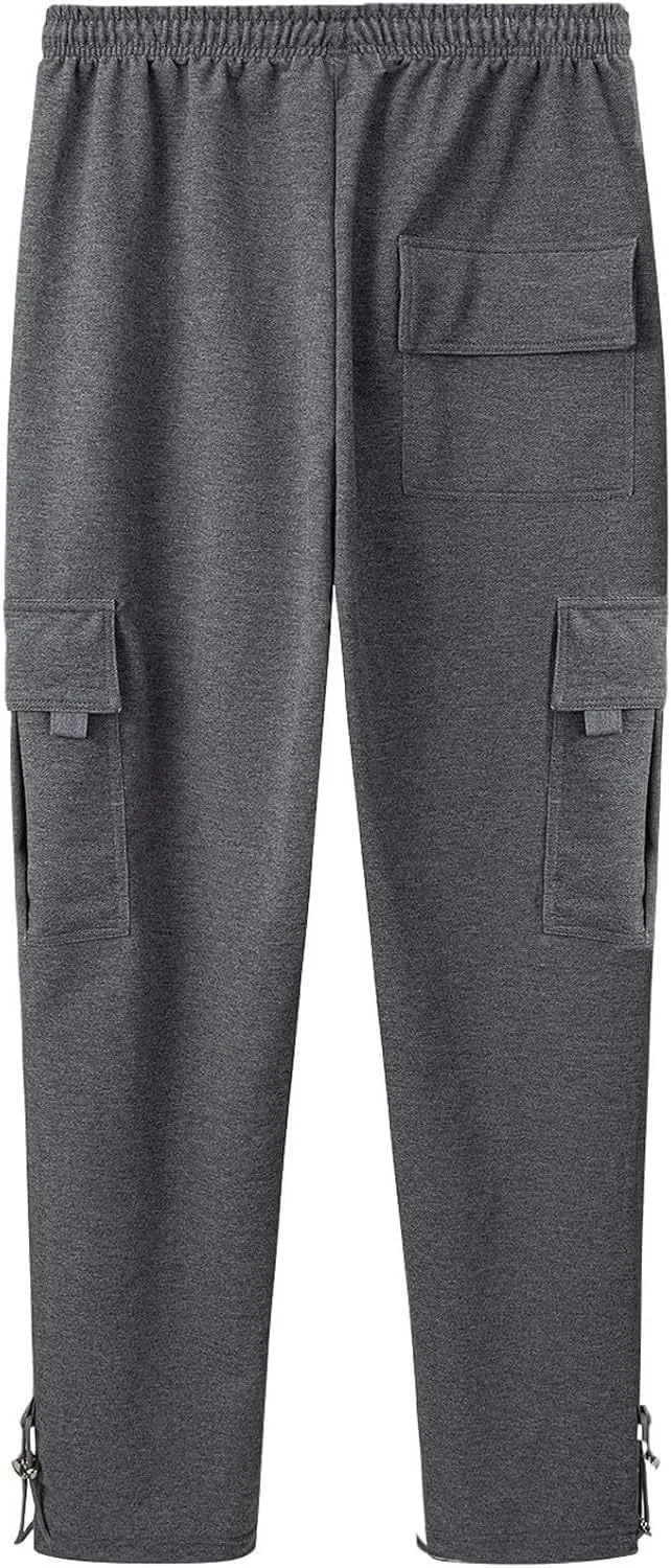 Baggy Sweatpants Men Casual Comfy Open Bottom Cargo Pants Outdoor Adjustable Bottom Joggers Multi Pockets Streetwear