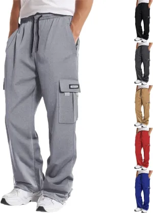 Baggy Sweatpants Men Casual Comfy Open Bottom Cargo Pants Outdoor Adjustable Bottom Joggers Multi Pockets Streetwear