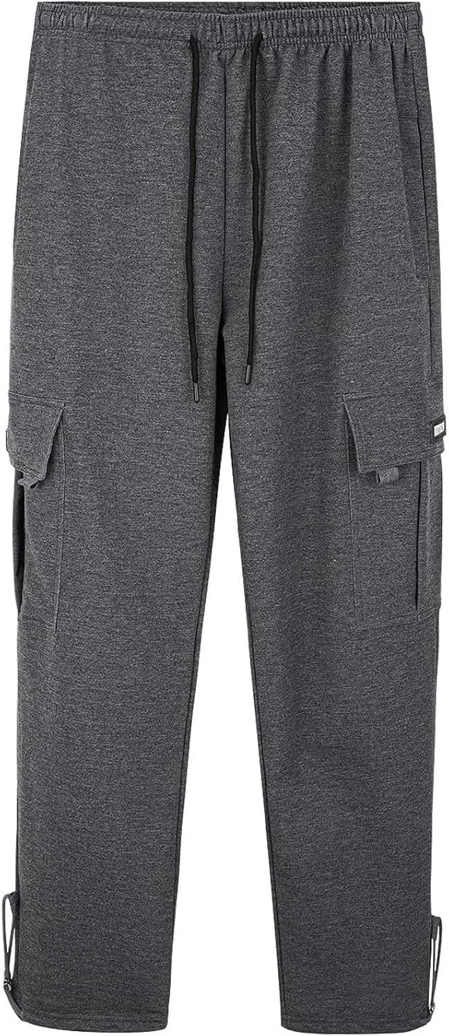 Baggy Sweatpants Men Casual Comfy Open Bottom Cargo Pants Outdoor Adjustable Bottom Joggers Multi Pockets Streetwear