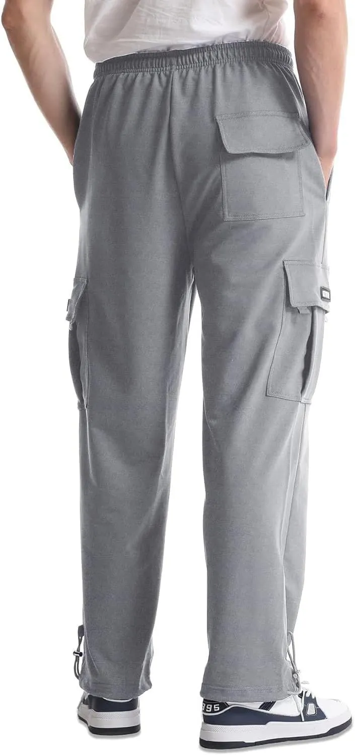 Baggy Sweatpants Men Casual Comfy Open Bottom Cargo Pants Outdoor Adjustable Bottom Joggers Multi Pockets Streetwear