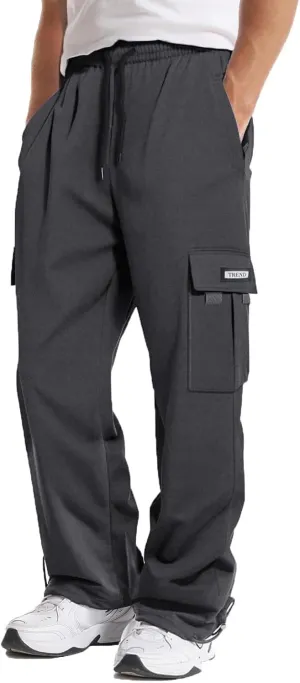 Baggy Sweatpants Men Casual Comfy Open Bottom Cargo Pants Outdoor Adjustable Bottom Joggers Multi Pockets Streetwear
