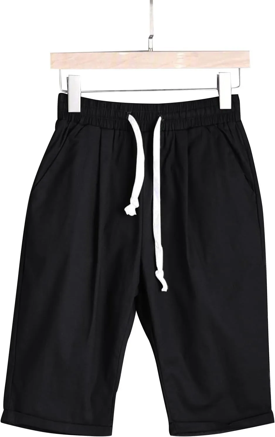 Bermuda Shorts for Women Knee Length Linen Shorts Loose Fit Elastic Waist Workout Shorts Casual Summer Beach Shorts