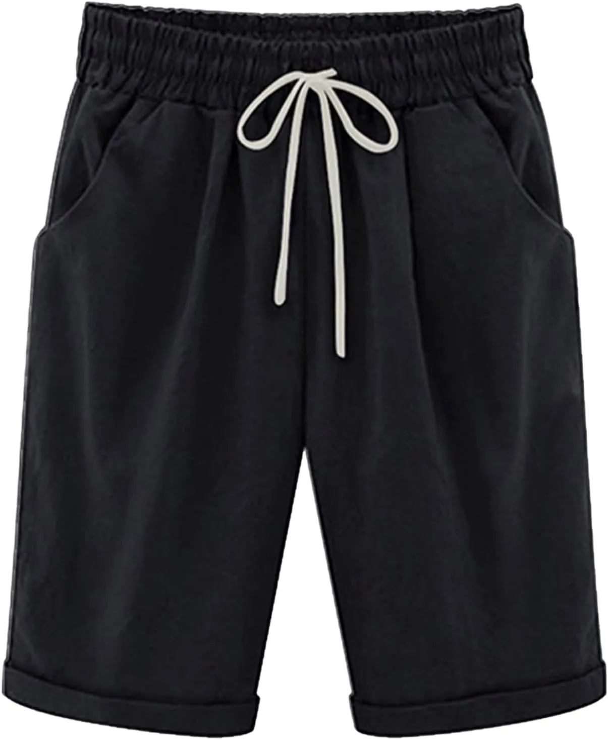 Bermuda Shorts for Women Knee Length Linen Shorts Loose Fit Elastic Waist Workout Shorts Casual Summer Beach Shorts