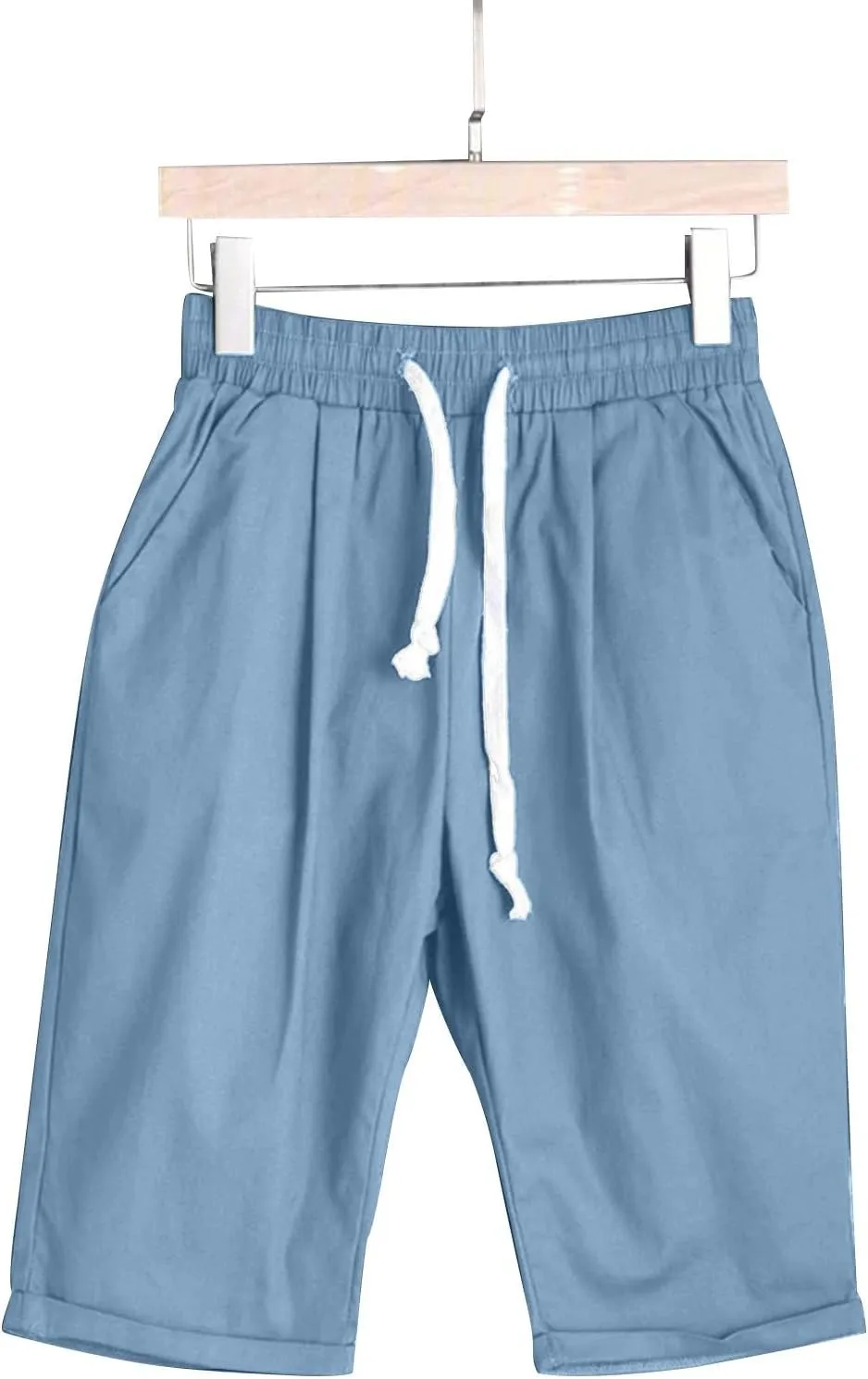 Bermuda Shorts for Women Knee Length Linen Shorts Loose Fit Elastic Waist Workout Shorts Casual Summer Beach Shorts