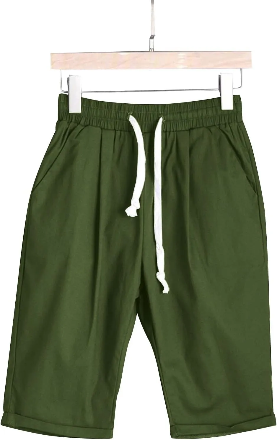 Bermuda Shorts for Women Knee Length Loose Fit Linen Shorts Elastic Waist Workout Shorts Summer Beach Shorts, Large