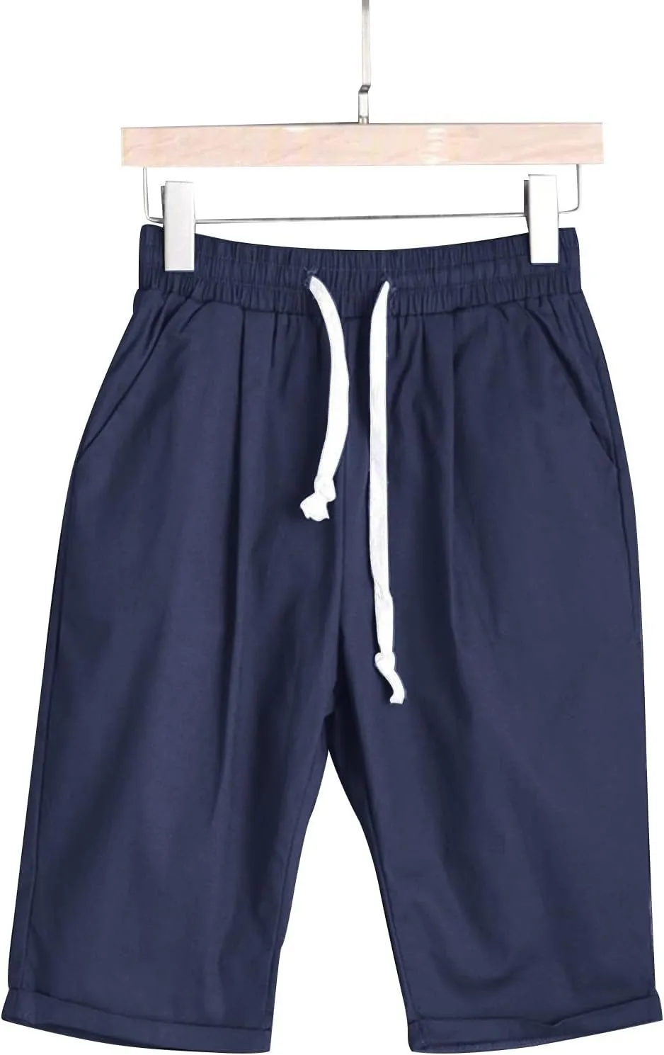 Bermuda Shorts for Women Knee Length Loose Fit Linen Shorts Elastic Waist Workout Shorts Summer Beach Shorts, Large