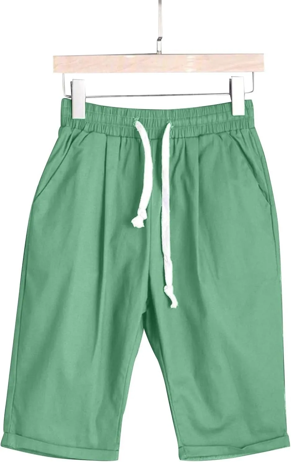 Bermuda Shorts for Women Knee Length Loose Fit Linen Shorts Elastic Waist Workout Shorts Summer Beach Shorts, Large