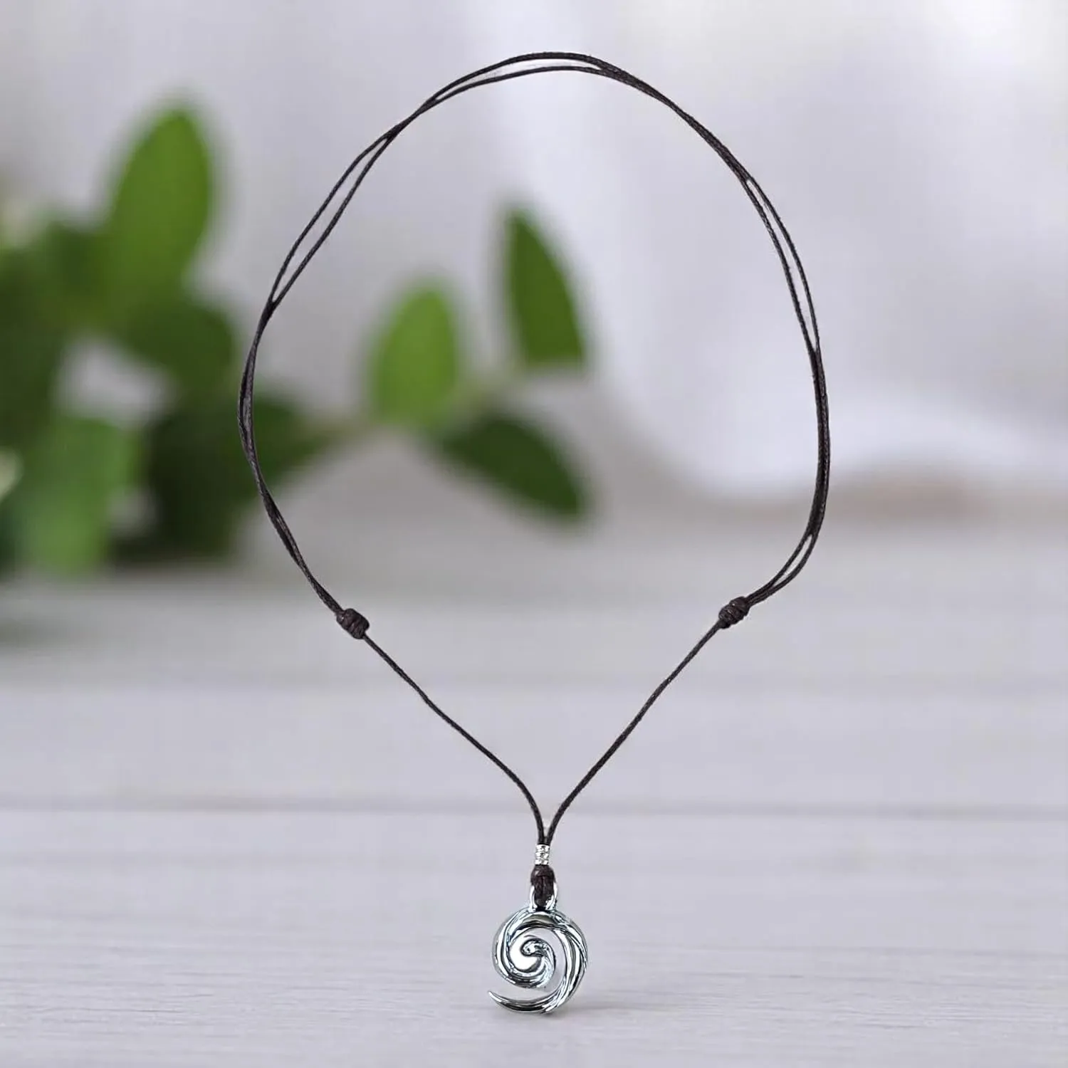 BlueRica Tribal Pendant on Adjustable Black Cord Necklace