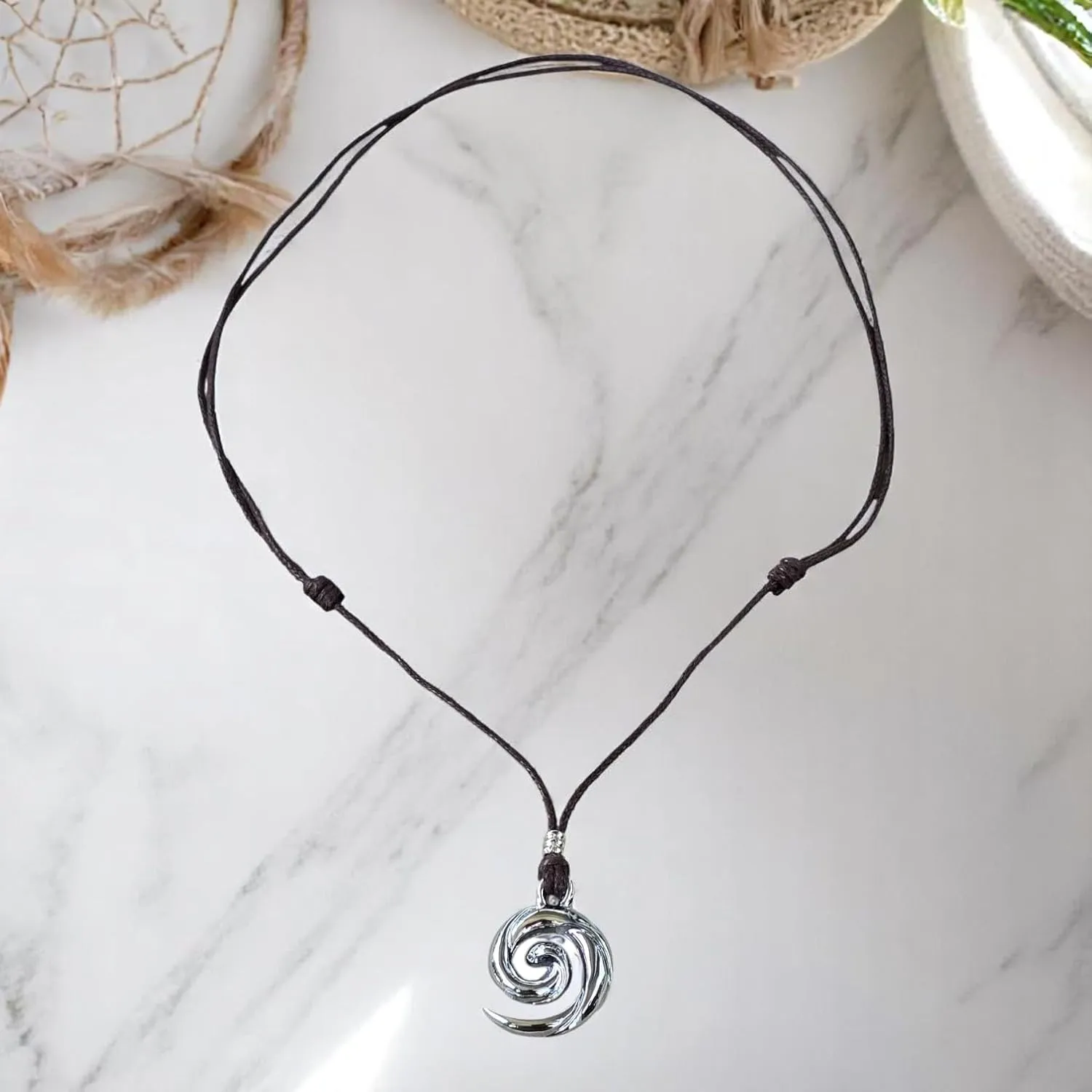 BlueRica Tribal Pendant on Adjustable Black Cord Necklace