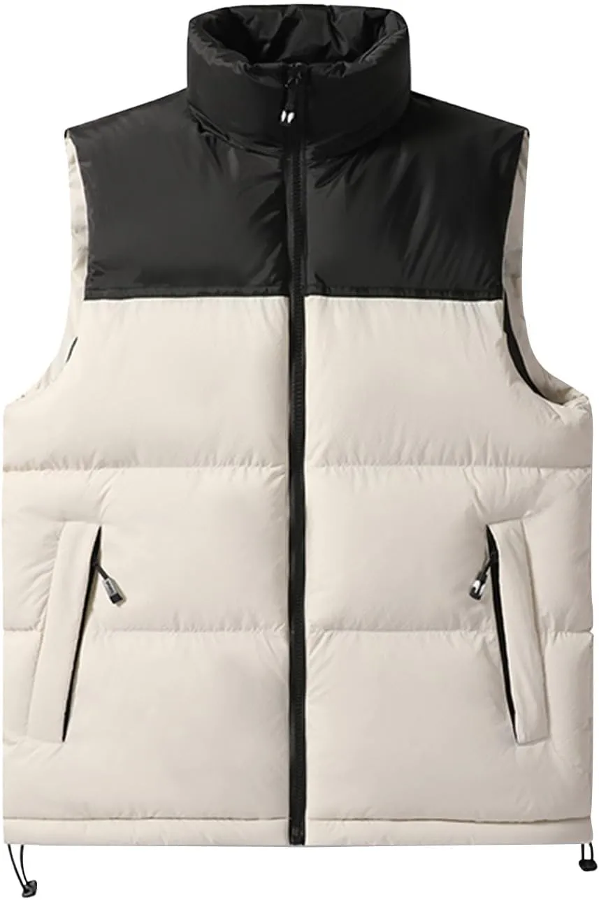 Cambkatl Big and Tall Men's Quilted Puffer Vest, Color Block Winter Stand Collar Warm Casual Sleeveless Outerwear Jackets