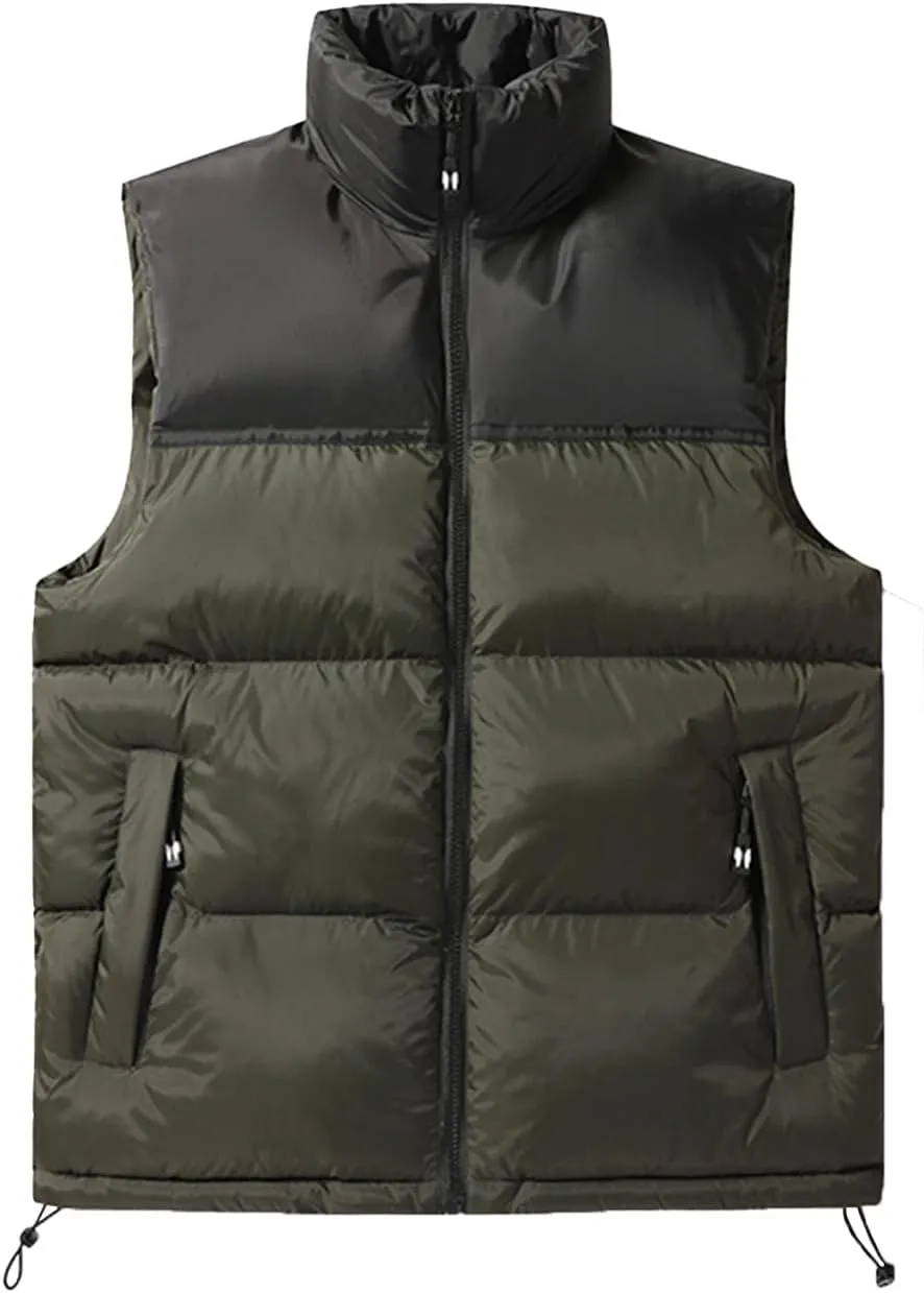 Cambkatl Big and Tall Men's Quilted Puffer Vest, Color Block Winter Stand Collar Warm Casual Sleeveless Outerwear Jackets