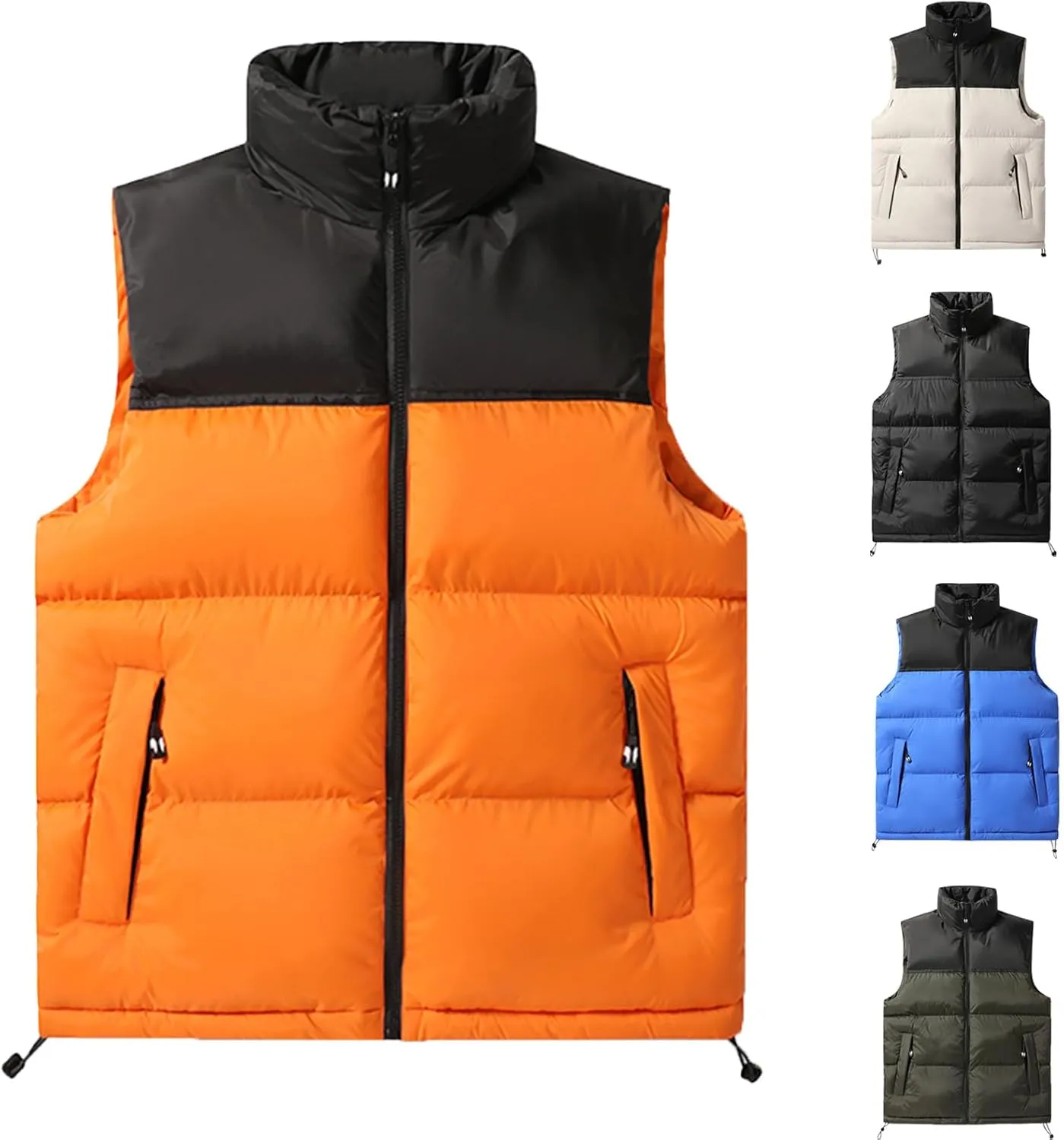 Cambkatl Big and Tall Men's Quilted Puffer Vest, Color Block Winter Stand Collar Warm Casual Sleeveless Outerwear Jackets