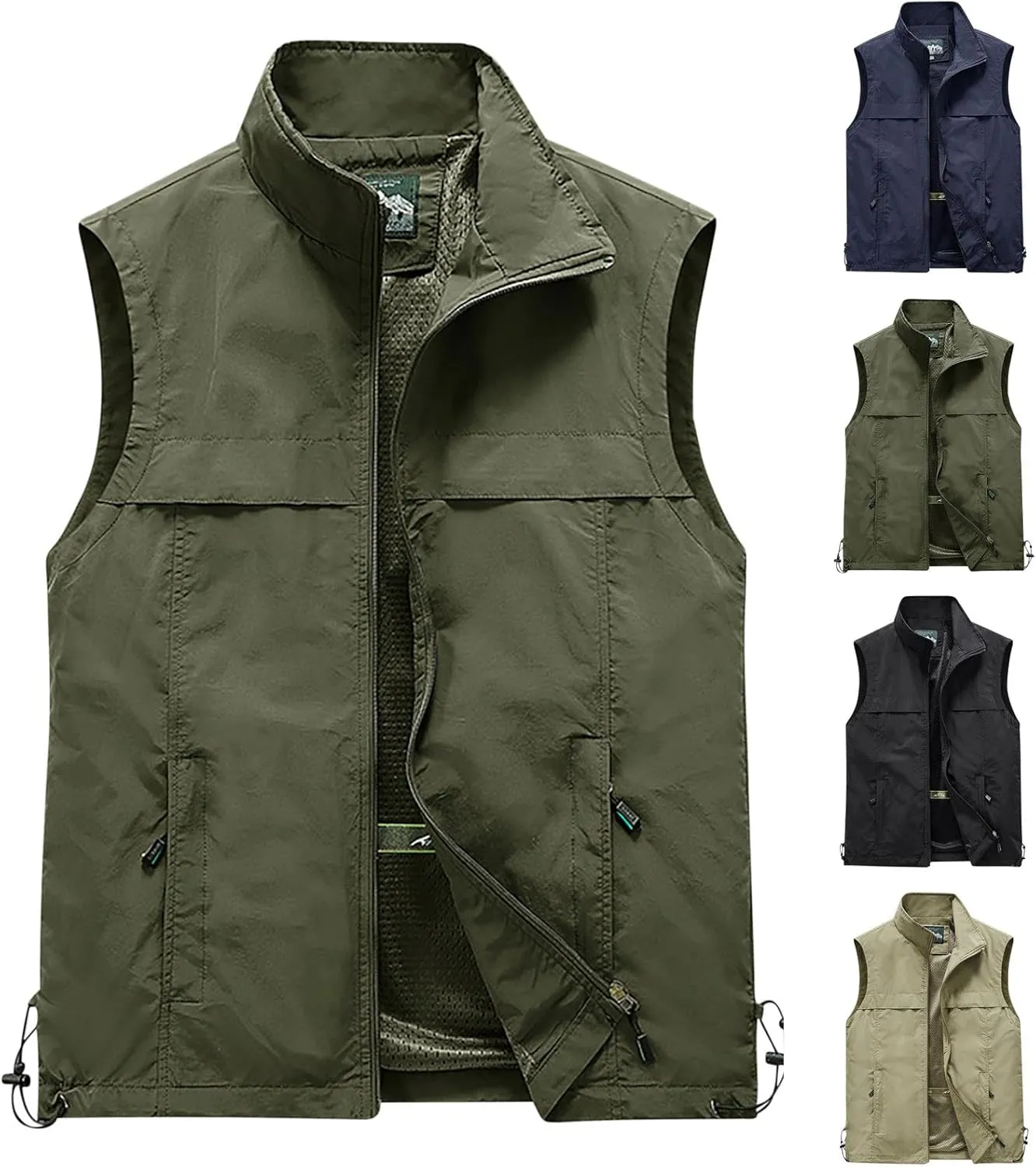Cambkatl Men's Multi-Pockets Vest - Full Zipper Stand Collar Sleeveless Outerwear - Fishing Travel Utility Vest Gilet